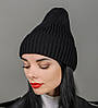Демісезонна в'язана шапка (С2212), Чорний, фото 3