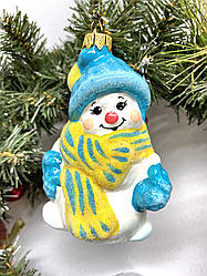 Новорічна ялинкова іграшка "Сніговик із шарфом" скло
