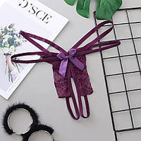 Еротичні трусики з мереживом та бантами універсальний фіолетовий