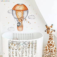 Декоративные наклейки для детского сада на стены Жираф и зебра на воздушном шаре (лист 40 х 60 см) Б156-16