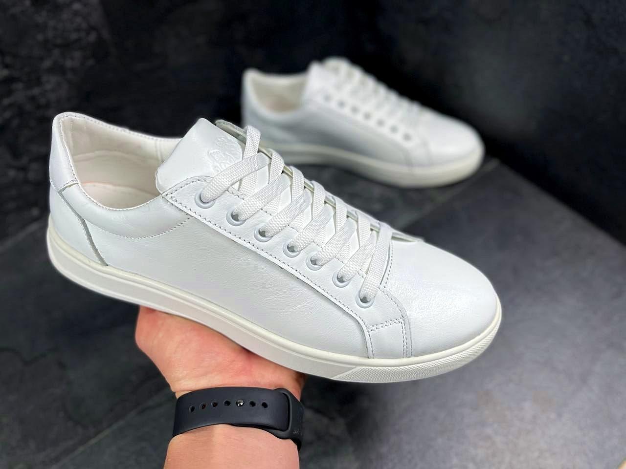 Шкіряні чоловічі білі кеди розміри 40,41,43,44,45, фото 1