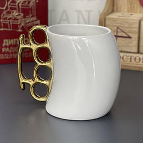 Чашка "Кастет", біла, золотий кастет, Кружка керамическая "Кастет"