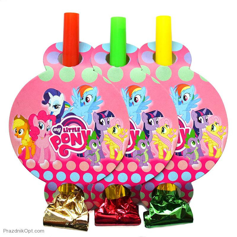 Язички з декором "Маленькі Поні", 6 шт, Набор дудочек "Pony"
