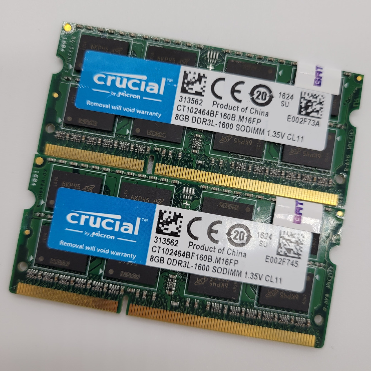 Пара оперативної пам'яті для ноутбука Crucial SODIMM DDR3L 16Gb (8Gb+8Gb) 1600MHz 12800s CL11 (CT102464BF160B.M16FP) Б/В, фото 1