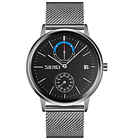 Классические мужские часы Skmei 9182 серебристые с черным цифеблатом