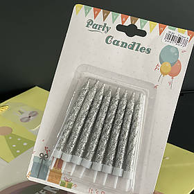 Свічки в торт "Блискітки", 8 шт, срібні, Набор свечей в торт "Блестки"