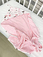Детское махровое полотенце "Киндер" с капюшоном (уголком). Розовый