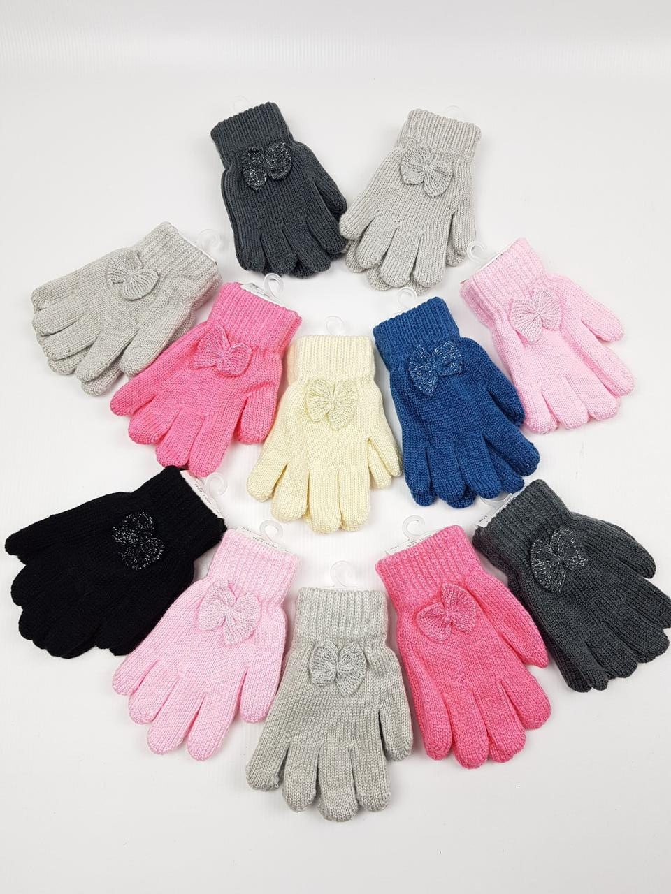 Дитячі польські рукавиці для дівчат р. 14 см (2-4 р) (12 пар набір)