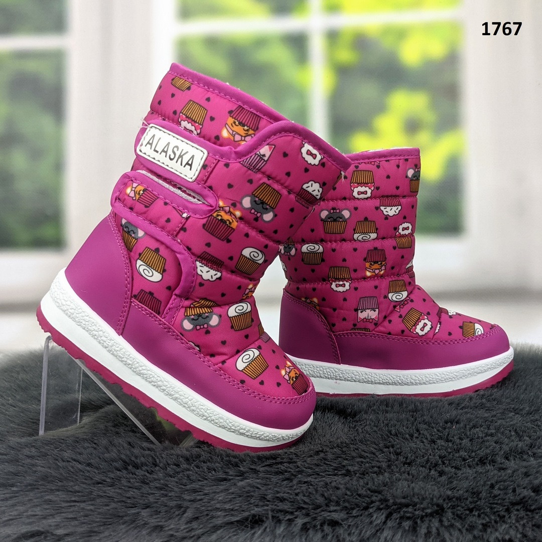 Чобітки дутики дитячі для дівчинки Hengji малинові