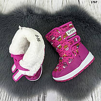 Чобітки дутики дитячі для дівчинки Hengji малинові, фото 4