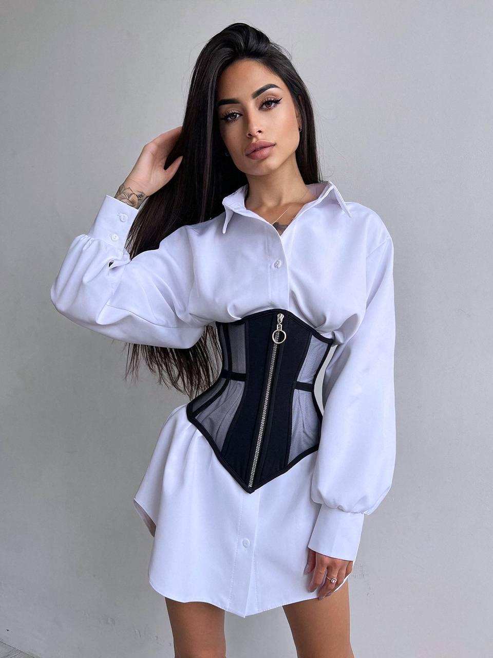 Однотонне сукня сорочка з чорним корсетом на блискавці з сітки з косточками на талії (р. 42-44) 66PL4312Е, фото 1