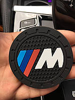 Нескользящий силиконовый коврик в подстаканник с логотипом BMW М пакет комплект 2 штуки