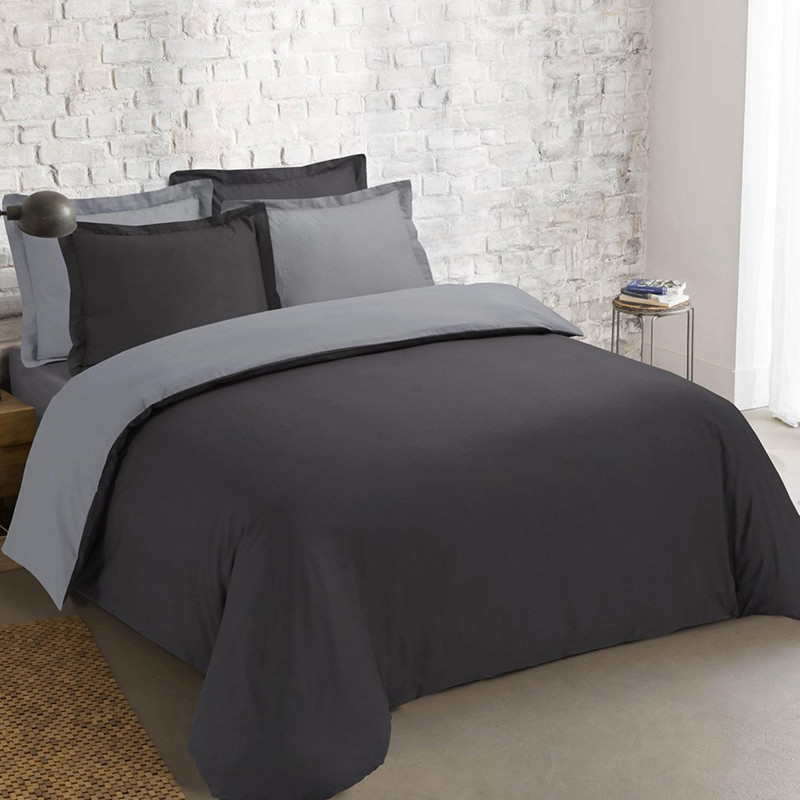 Постільна білизна ДУЕТ Чорний/Сірий Ранфорс MERISET - Сімейний на резинці, фото 1