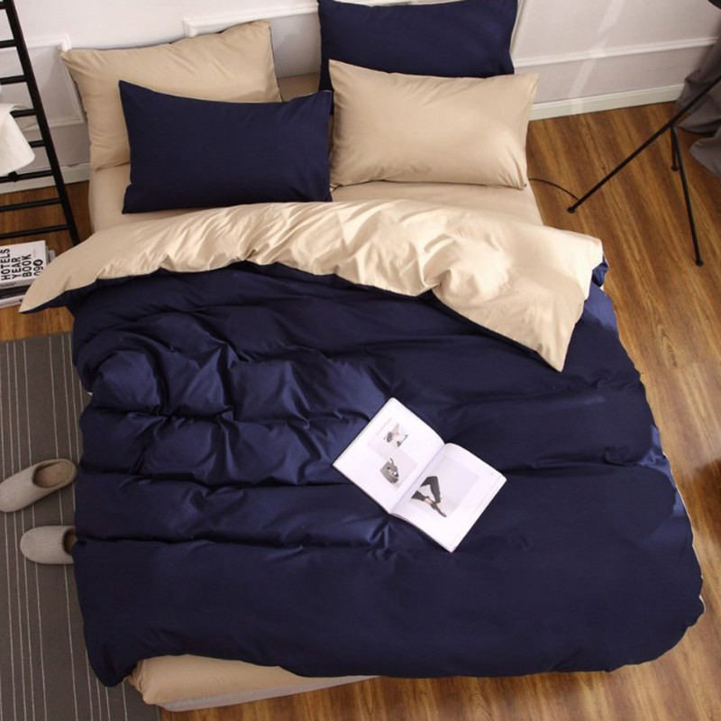 Постільна білизна ДУЕТ Темно-синій/Крем-брюле Ранфорс MERISET - Сімейний на резинці, фото 1