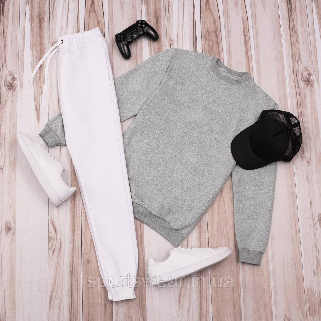 Чоловічий Костюм Спортивний хлопцю весна-літо-осіньСірий світшот плюс білі брюки спортивні на резинці Допоможемо Підібрати розмір, фото 1
