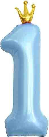 Фольгована цифра з Короною "1". Колір: Блакитний. Розмір: 42"(105см.), фото 1