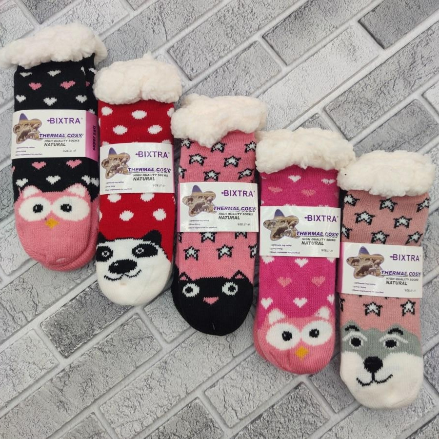 Шкарпетки-тапочки дитячі хутро заворот звірята Bixtra HL-1825 р27-31/32-35 асорті 30033146