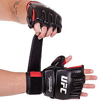 Перчатки кожаные гибридные для единоборств ММА UFC черно-красные BO-0489