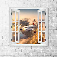 Вигляд з вікна Літак Картина з літаком у небі Вигляд неба та літака Картина вікно з пейзежем Матеріал полотно
