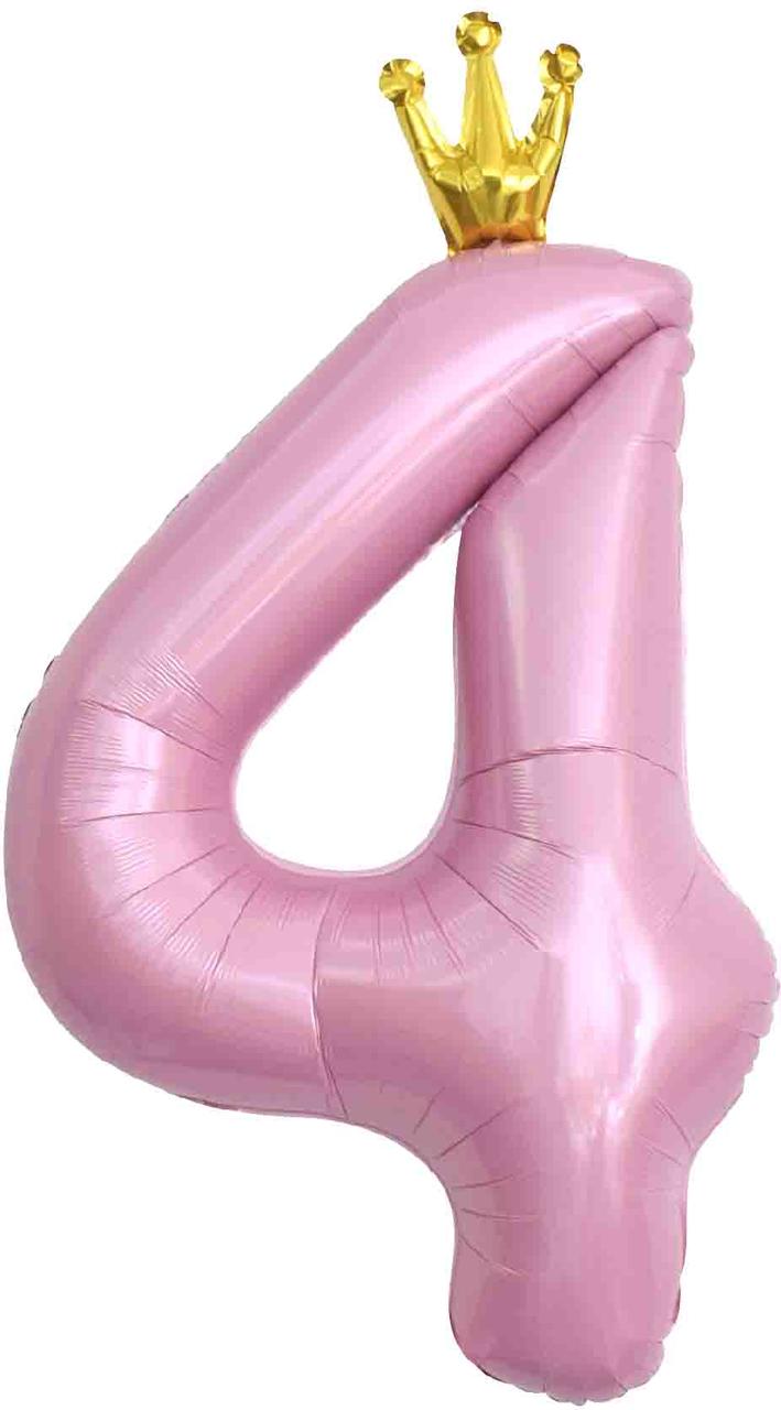 Фольгована цифра з Короною 4". Колір: Рожевий. Розмір: 42"(105см.)