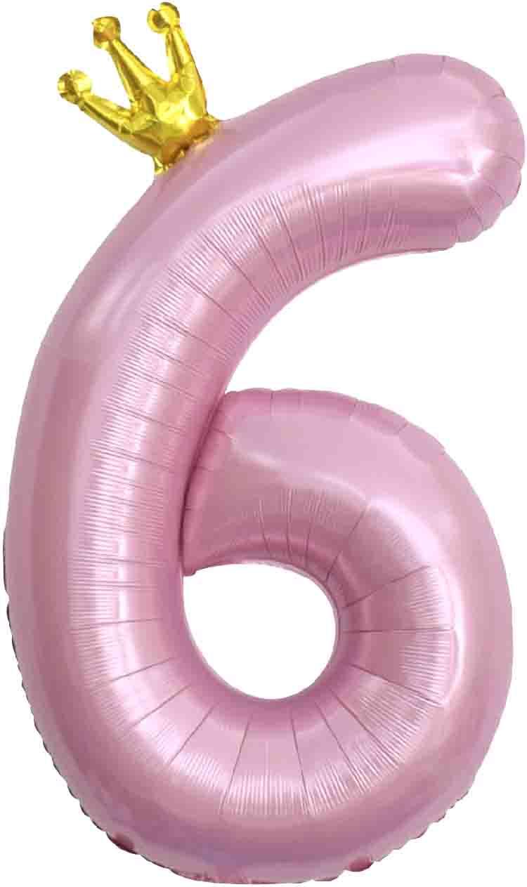 Фольгована цифра з Короною 6". Колір: Рожевий. Розмір: 42"(105см.)