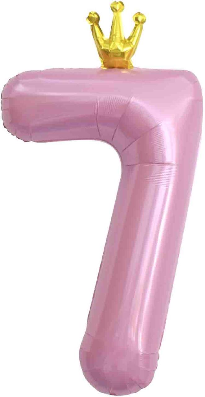 Фольгована цифра з Короною 7". Колір: Рожевий. Розмір: 42"(105см.)
