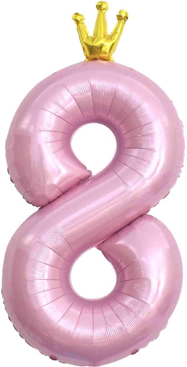 Фольгована цифра з Короною 8". Колір: Рожевий. Розмір: 42"(105см.)