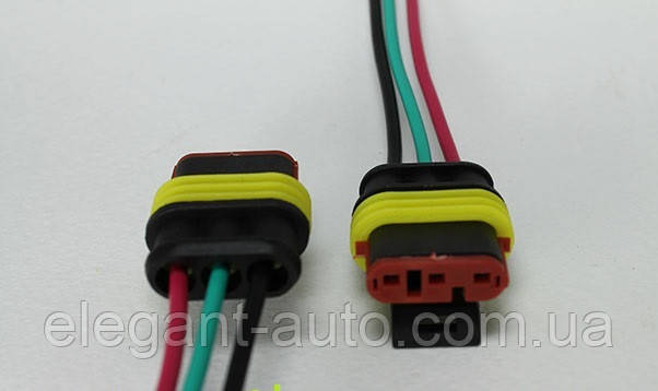 Роз'єм з проводом 3 контакти "євро" тато пластмас. пиловологозахищений (911S)