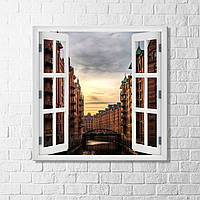 Вигляд з вікна місто Гамбург Німеччина Картина з видом на Гамбург Вигляд з вікна на річку Картина вікно з краєвидом Полотно