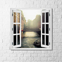 Вигляд з вікна місто Гамбург Німеччина Картина з видом на Гамбург Вигляд з вікна на річку Картина вікно з краєвидом Полотно