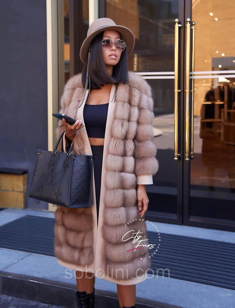 Шуба з куниці, розшивши на кашемірі, фото 1