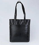 Жіноча сумка-шопер CLASSIC чорна крокодил на плече з екошкіри містка, фото 2