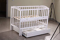 Кроватка деревянная для новорожденных Лилия, маятник, откидная сторона, ящик, размер 120-60 см, бук, Белая