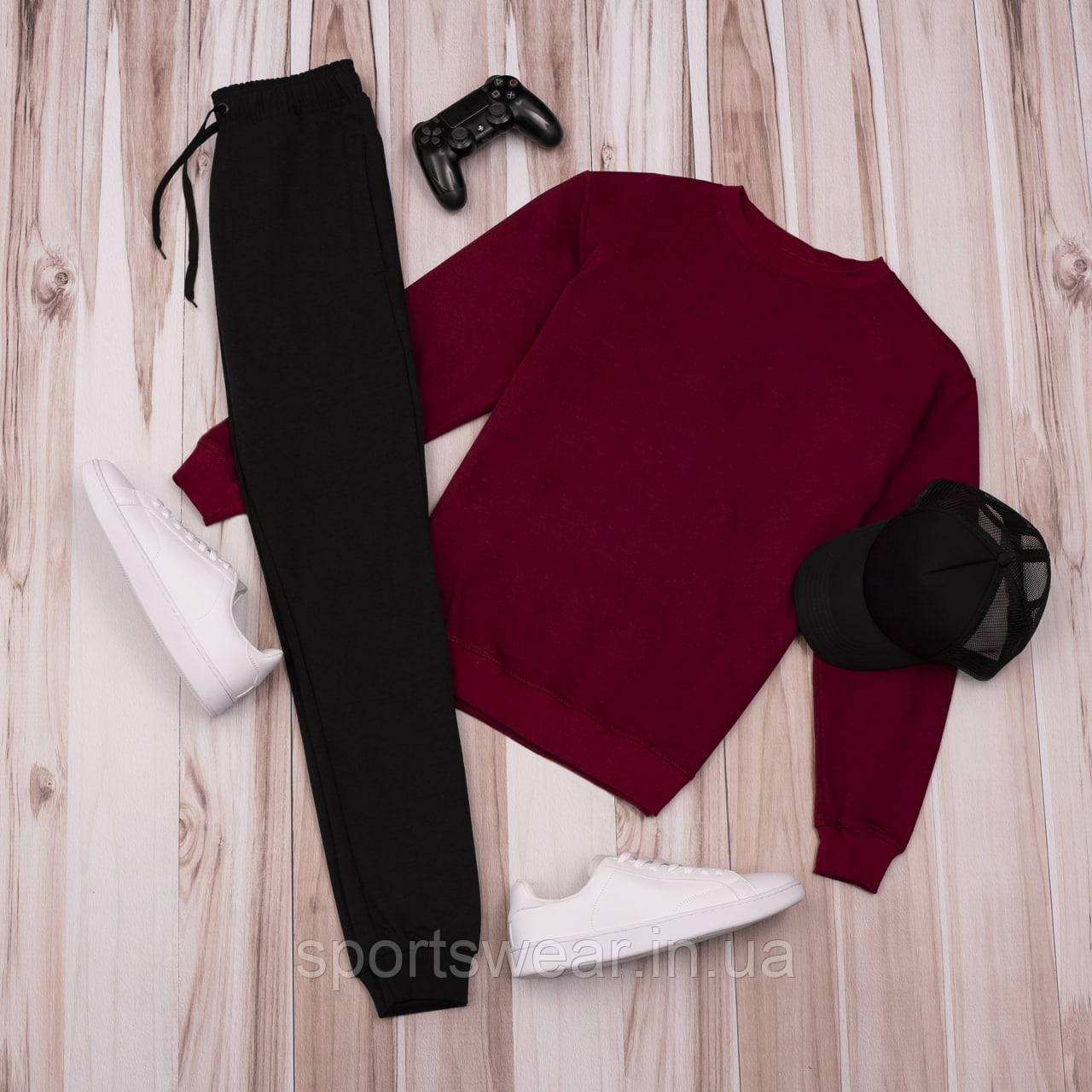Чоловічий Спортивний Костюм весняний осінній Червоний світшот+чорні штани спортивні з карманами Підібрати розмір костюму, фото 1