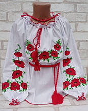 Вишита блуза для дівчинки з червоними маками 116-170 ріст