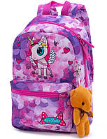 Дитячий маленький рюкзак для дівчинки в садок яскравий рожевий Єдиноріг із кишенею SkyName 1102