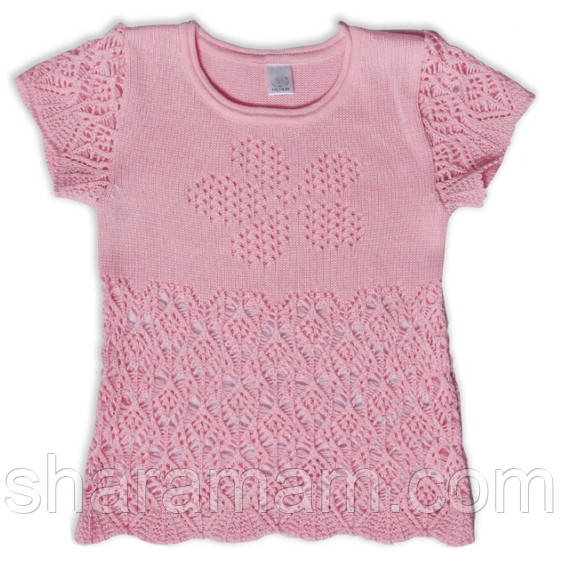 Ажурный джемпер для девочки, розового цвета, рост 122 см - фото 1 - id-p271533604
