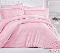 Комплект постільньої білизни рожевого кольору из тканини страйп-сатин Преміум классу ST-1041