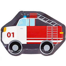 Тарілки фігура паперові стиль "Пожежні машинки", 6 шт, 25 см, Набор тарелок "Пожарная машина" 1502-4671