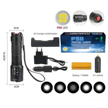 Ліхтар яскравий потужний POLICE WD-245 світлодіодний ручний акумуляторний ліхтарик з зумом P-90 26650, фото 2
