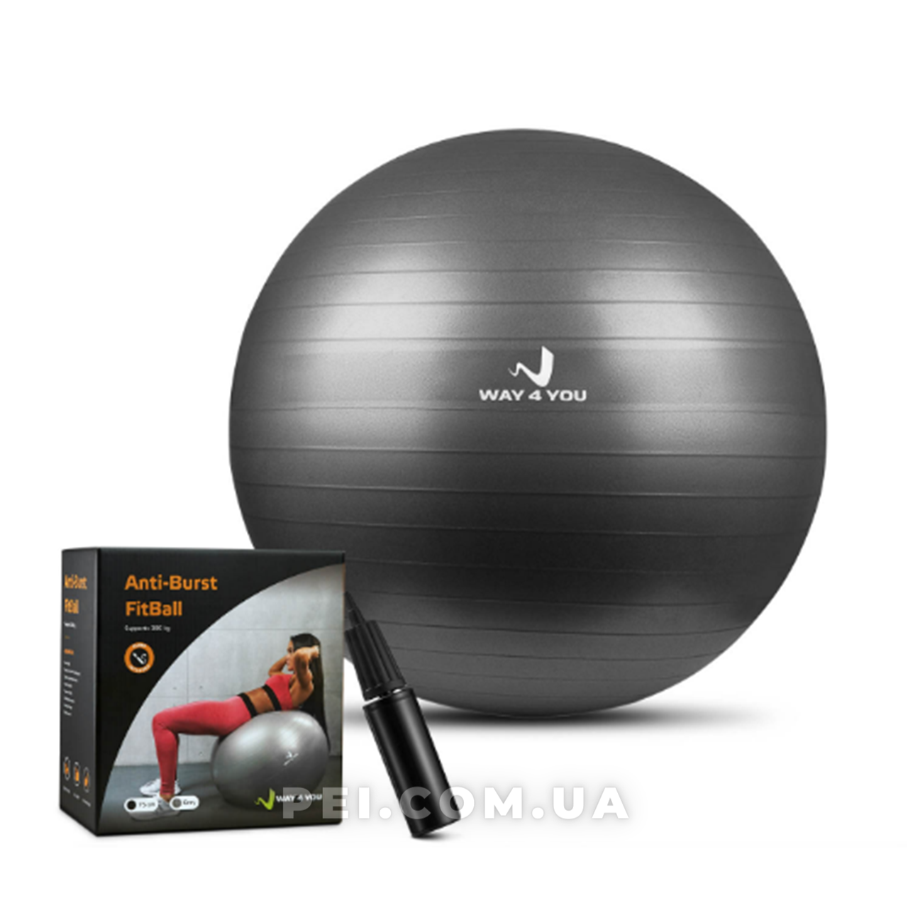 М'яч для фітнесу (фітбол) Way4you 75 см (Grey) НW6038