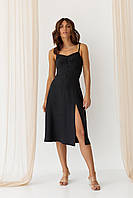 Легкое черное женское платье весна-лето из штапеля в бельевом стиле на бретельках размер 42
