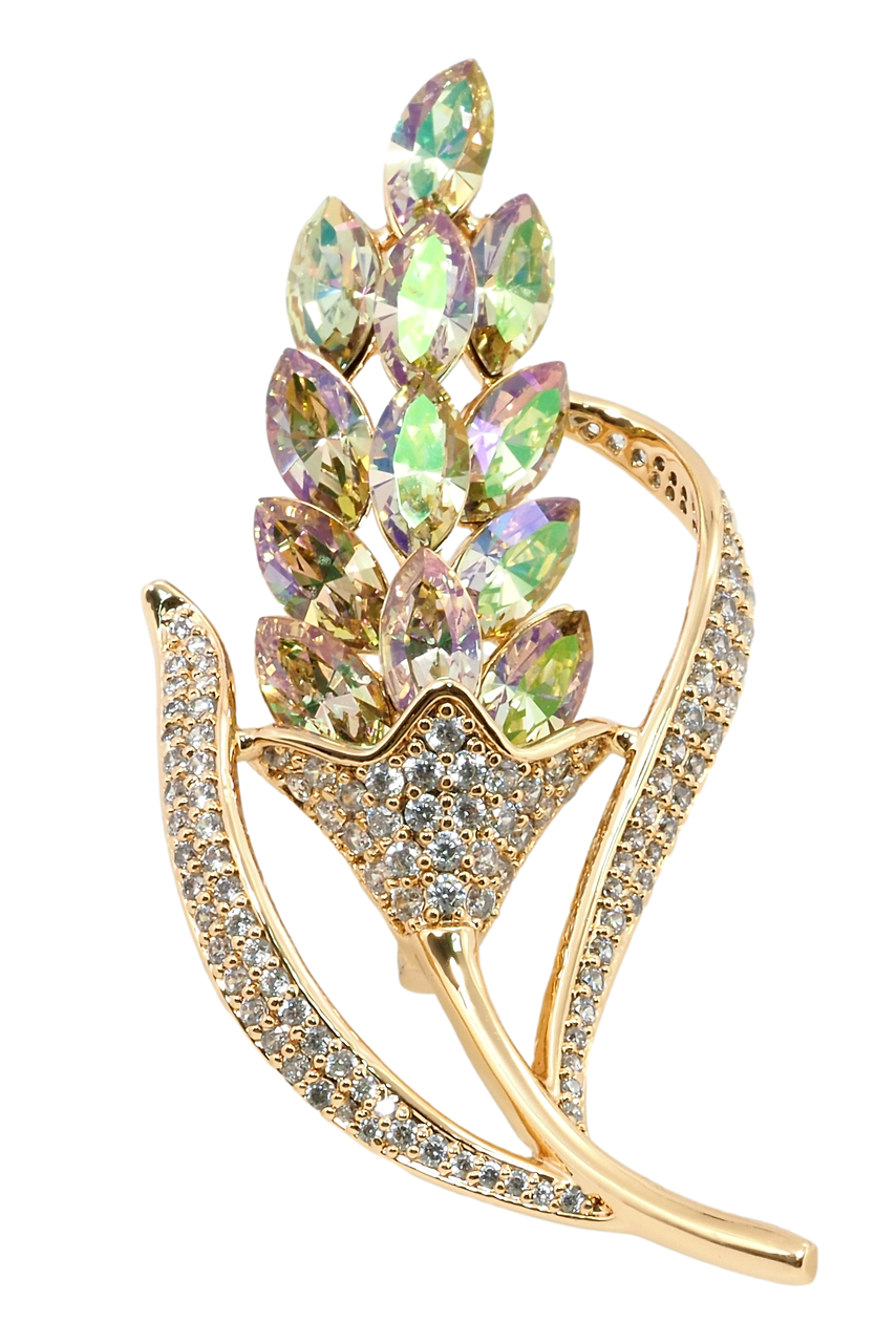 Брошка Xuping колір 18K з кристалами Swarovski "Гілочка з кристалами Luminous Green"