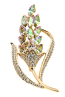 Брошь Xuping Позолота 18K с кристаллами Swarovski "Веточка с кристаллами Luminous Green и цирконием"