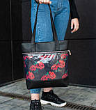 Жіноча сумка-шопер GHOST RED ROSES чорна з малюнком на плече з екошкіри, фото 5