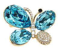 Брошь-кулон Xuping Позолота 18K с кристаллами Swarovski "Бабочка с кристаллами Light Turquoise и цирконием"