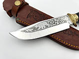 Ніж ручної роботи для полювання та риболовлі туристичний «Ведмідь #16» зі шкіряними піхвами нескладний 95х18, фото 2