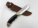 Ніж ручної роботи для полювання та риболовлі туристичний «Ведмідь #16» зі шкіряними піхвами нескладний 95х18, фото 3