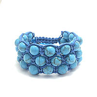 Широкий браслет з каменю Бірюза в 3 ряди