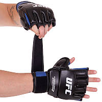 Перчатки кожаные гибридные для единоборств ММА UFC черно-синие BO-0489: Gsport L